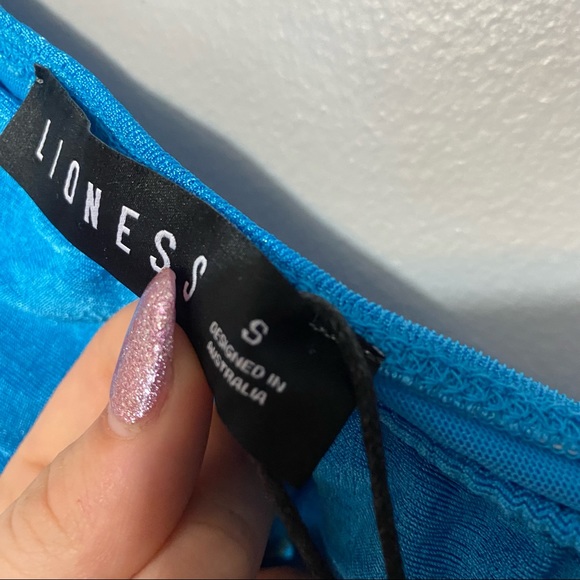 Lioness NWT The Goddess Mini Ruched Dress Womens S One Shoulder Blue New Short - Picture 4 of 8